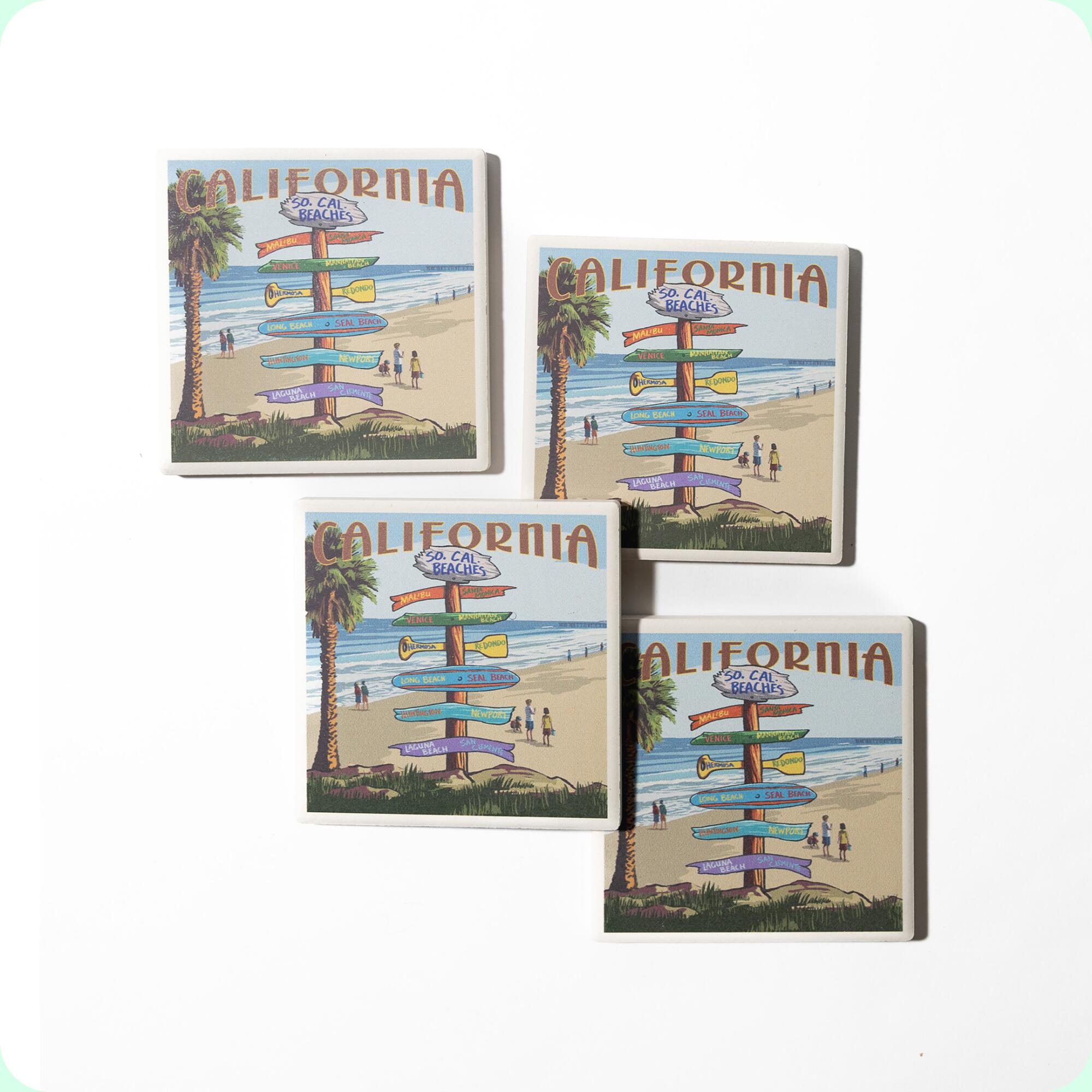 The Lantern Press Southern California Beaches Coaster Set