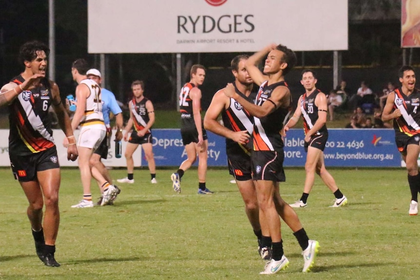 Michael Hagan from NT Thunder celebrates a goal