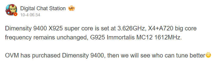 Dimensity 9400 Leak