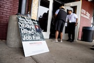 People enter the 7th Annual ‘You’re Hired Job Fest” hosted by Dallas County Judge Clay Lewis...