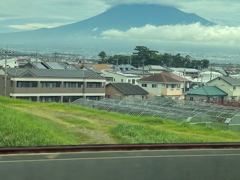 A view of Mount Fuji from the high-speed bullet train from Nagoya, Japan to Tokyo.