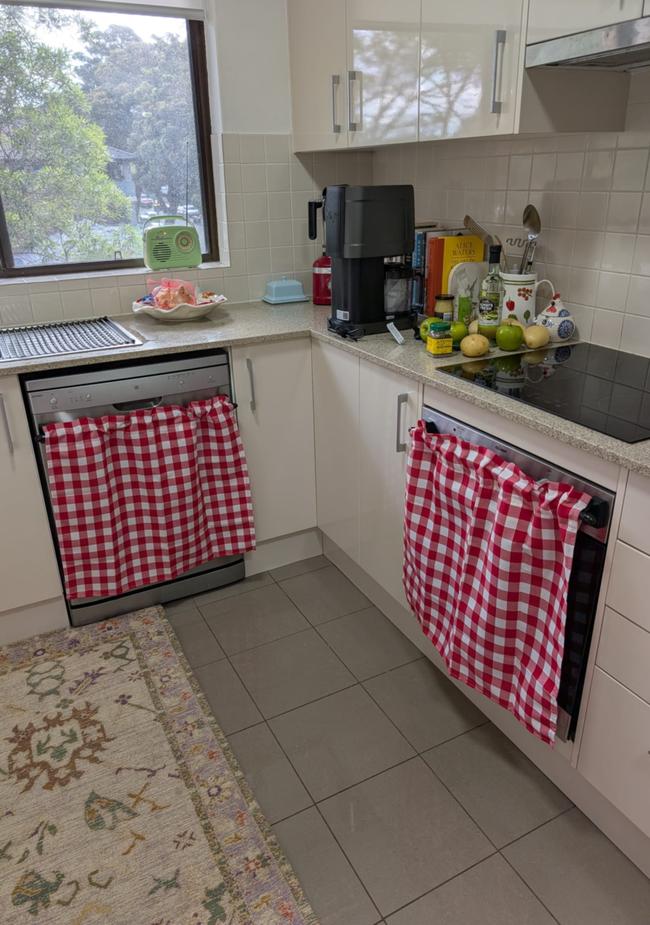 The red gingham curtains I bought for my kitchen.