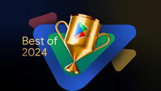 A trophy stamped with the Google Play symbol