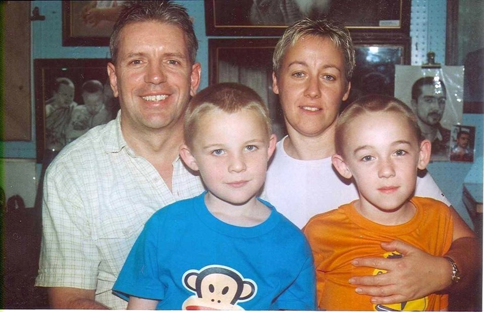 Sharon with fiance David and her sons Mason and Taylor