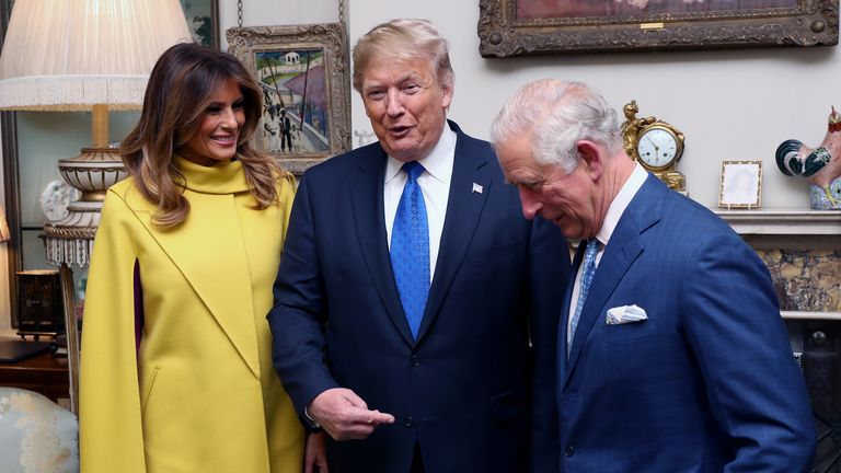 Donald Trump and Melania Trump with the then Prince of Wales in 2019. Pic: PA