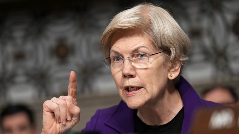 Sen. Elizabeth Warren, D-Mass. speaks at the the Senate Armed Services Committee confirmation hearing for Pete Hegseth, President-elect Donald Trump's choice to be Defense secretary, at the Capitol in Washington, Tuesday, Jan. 14, 2025... (AP Photo/Jacquelyn Martin)