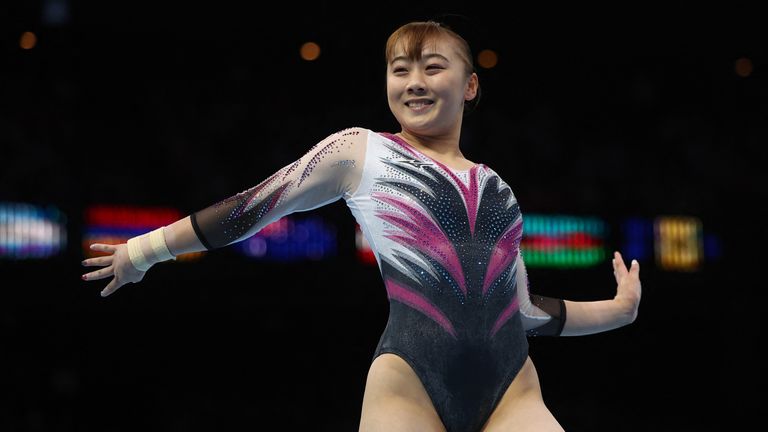 Gymnastics - 2023 World Artistic Gymnastics Championships - Sportpaleis, Antwerp, Belgium - October 4, 2023 Japan's Shoko Miyata in action on the floor during the women's team final REUTERS/Yves Herman