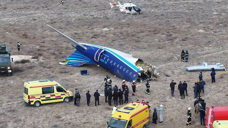 A drone view shows the crash site of an Azerbaijan Airlines passenger plane near the city of Aktau, Kazakhstan December 25, 2024. REUTERS/Azamat Sarsenbayev