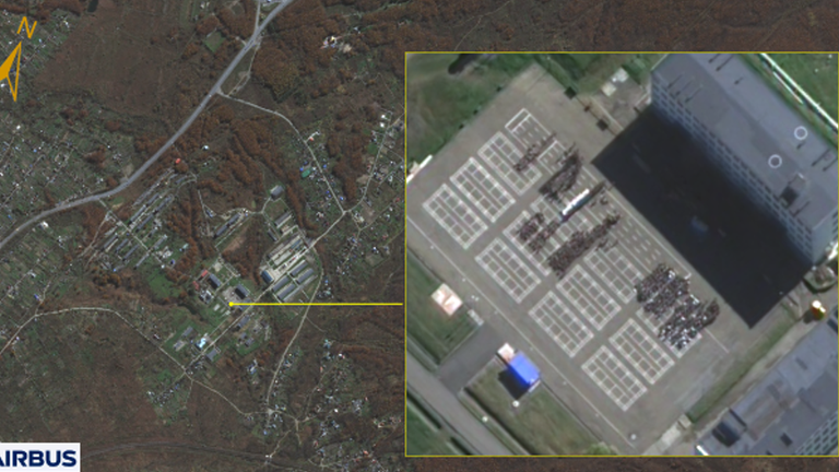 Image released by South Korean intelligence showing North Korean troops at a Russian military site. 