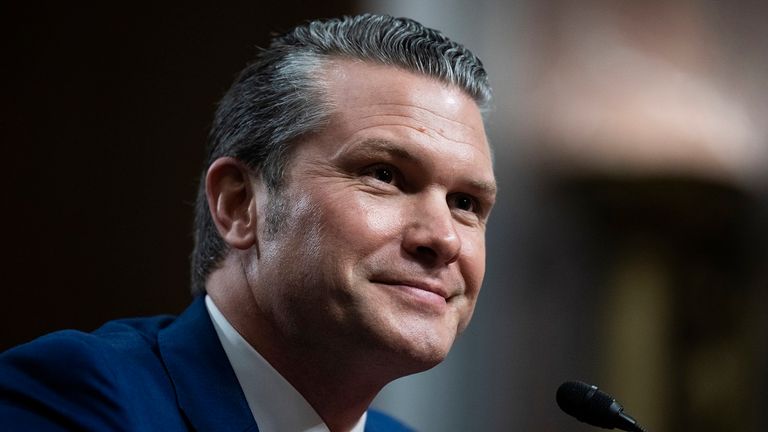 UNITED STATES - JANUARY 14: Pete Hegseth, President-elect Donald Trump's nominee to be defense secretary, testifies during his Senate Armed Services confirmation hearing in Dirksen building on Tuesday, January 14, 2025. (Tom Williams/CQ Roll Call via AP Images)