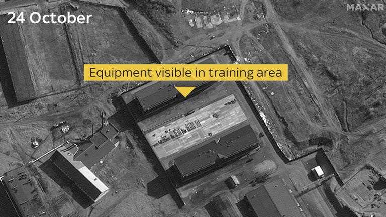 Equipment visible in a military site housing North Korean troops in Russia. Pic: Maxar